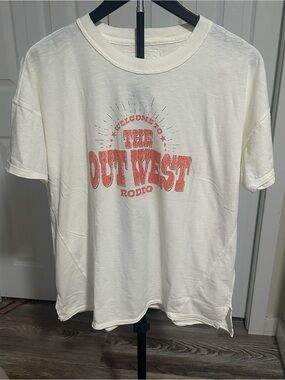 aerie White Short Sleeve Tee with Faded Red "Out West Rodeo" Graphic